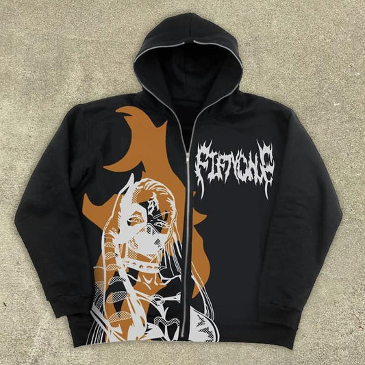 Pullover mit Totenkopf-Cartoon-Print, Hip-Hop-Jacke