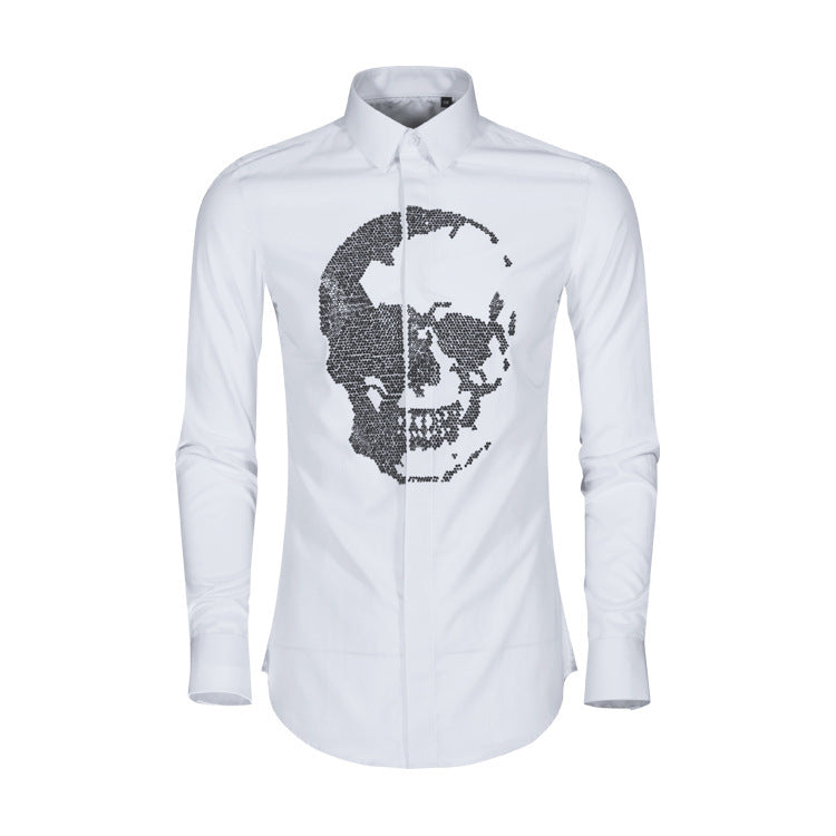 Men's Shirt Crystal Diamond Skull Long Sleeve