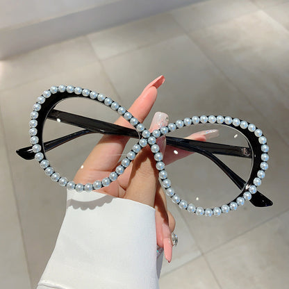 Lunettes anti-lumière bleue œil de chat de style européen et américain avec perles