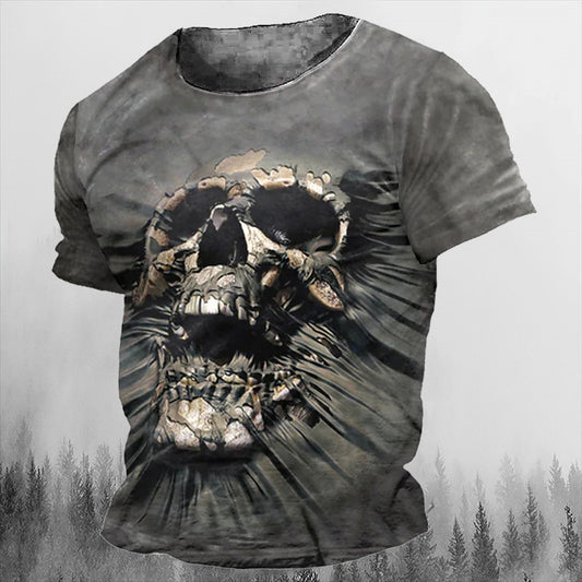 Bedrucktes Herren-T-Shirt im Vintage-Stil, Horror-Totenkopf-Design