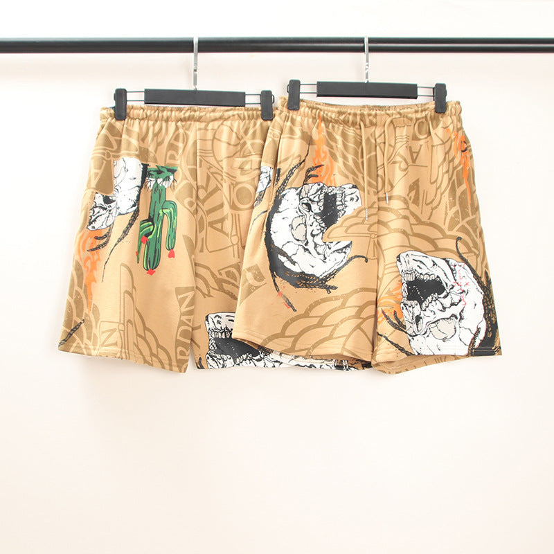 Lässige Shorts mit Totenkopf- und Kaktus-Print für Herren und Damen