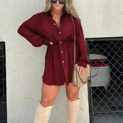 Combinaison à manches longues pour femme avec robe chemise tendance à boutons