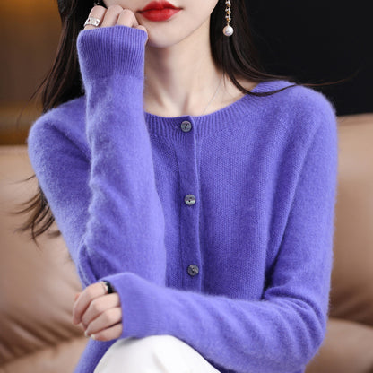 Women's Cashmere Cardigan O-neck Loose Sweaters Top Fashion Merino Wool Knitwear Autumn Winter Female Clothing Tops