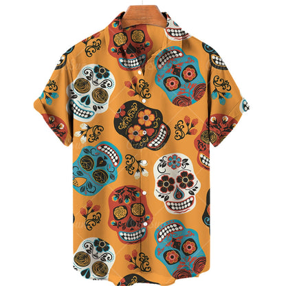 Chemise hawaïenne décontractée d'été pour hommes avec motif tête de mort 3D