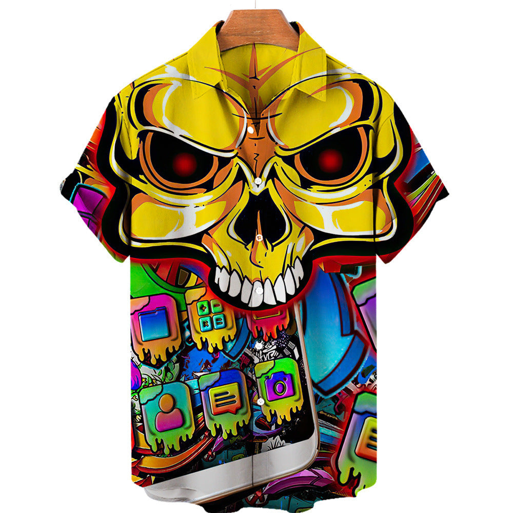 Herren Totenkopf Hemd 3D Hawaiian Kurzarm