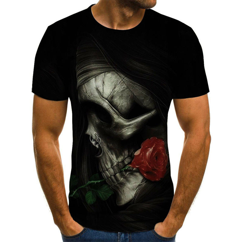 T-shirt à manches courtes imprimé tête de mort pour homme