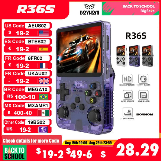 Console de jeu portable rétro BOYHOM Open Source R36S Système Linux Écran IPS 3,5 pouces Lecteur vidéo de poche portable 64 Go Cadeau de jeu