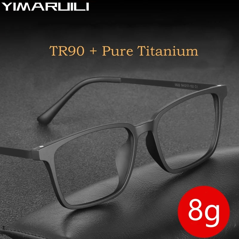 YIMARUILI Ultra-Light Square Pure Titanium Myopia Eyewear Women Blue Light Blocking Optical Prescription Glasses Frame Men 9822