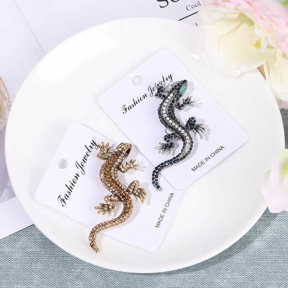 Gift Pin Bag Clothes Label Suit Accessories Lizard Gecko Brooch Rhinestone Retro Animal Brooch