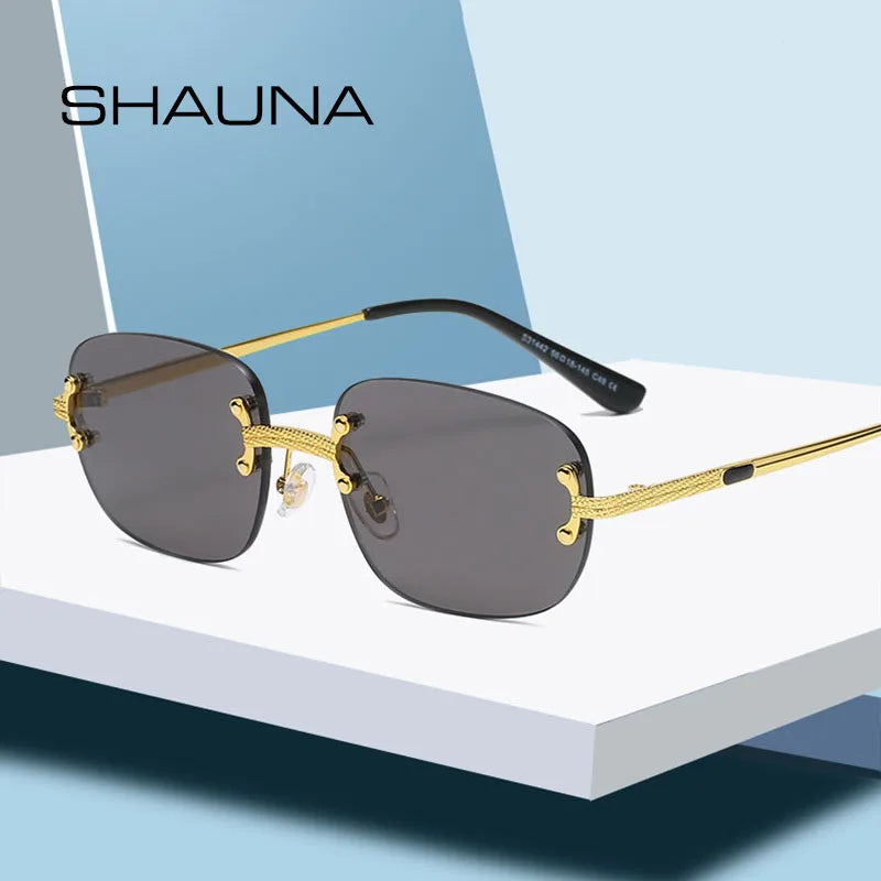 SHAUNA Ins Beliebte kleine rechteckige Sonnenbrille Retro randlos verspiegelte Sonnenbrille UV400