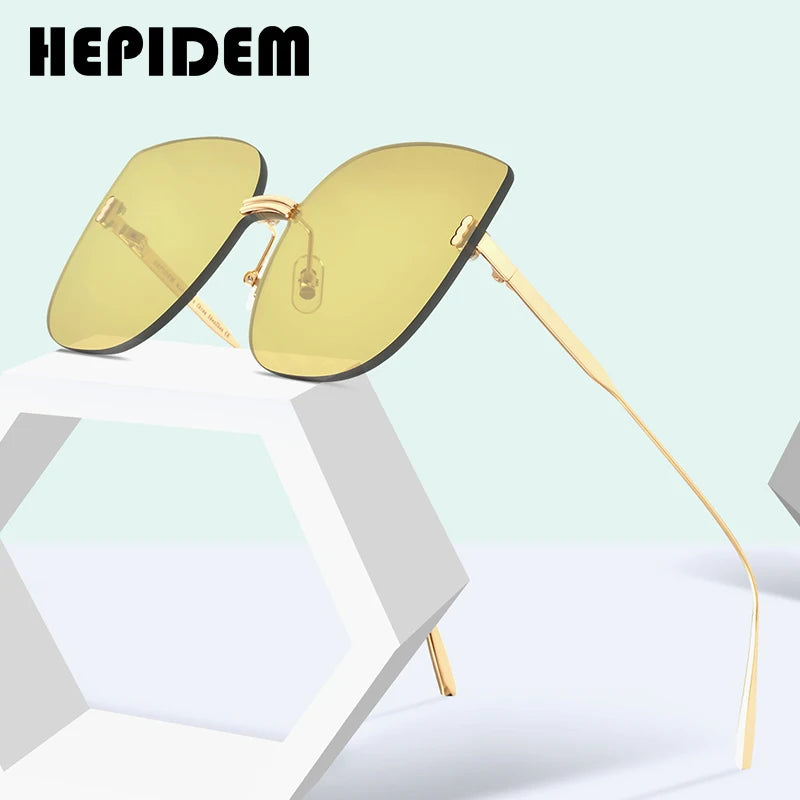 HEPIDEM Rimless Sunglasses Women 2020 Luxury Brand Fashion High Quality Alloy Square Sun Glasses for Men with Nylon Lens 5015