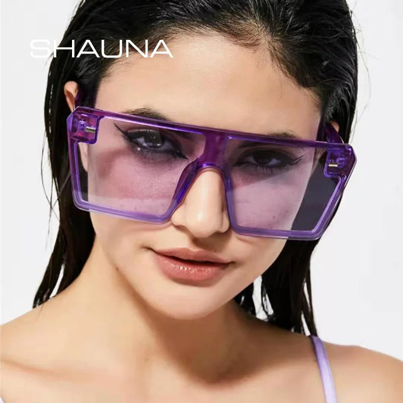 SHAUNA Oversize Square Sunglasses Women Fashion Flat Top Gradient Glasses Men