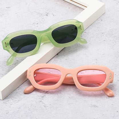 SHAUNA Fashion Small Polygon Rectangle Sunglasses Women Retro Rivets Decoration Men Trending Gradient Sun Glasses Shades UV400