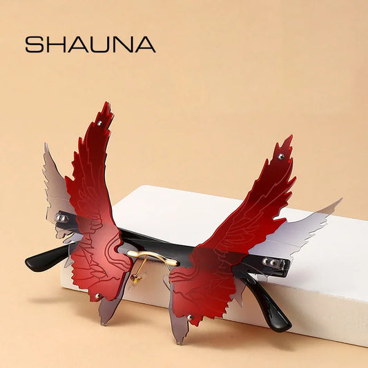 SHAUNA Unique Oversize Angel Wings Sunglasses Fashion Eagle Wing Rimless Shades UV400