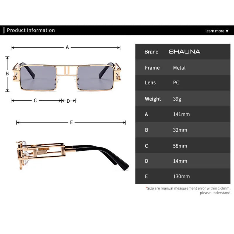 SHAUNA Retro Punk Rectangle Sunglasses Women Fashion Hollow Out Metal Frames Steampunk Shades Men UV400