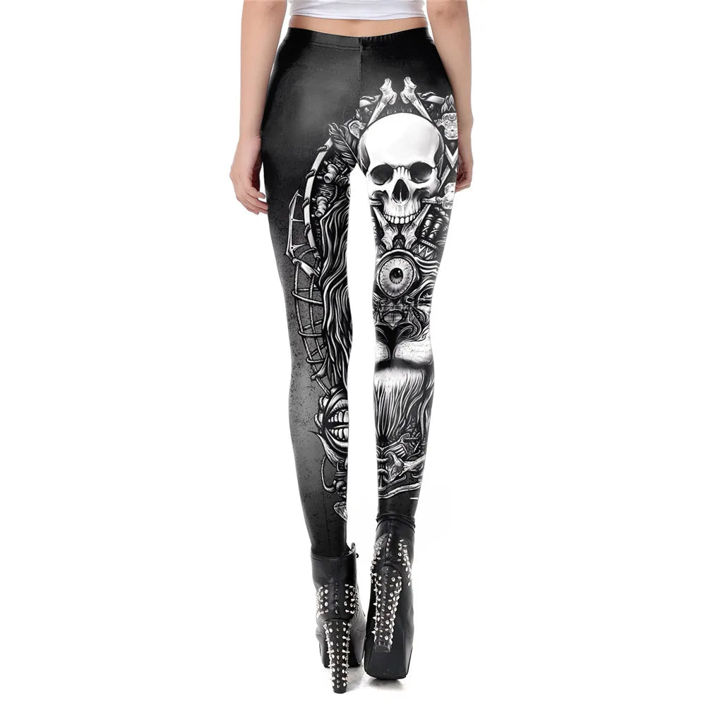 FCCEXIO Mode Schädel Neue Design Punk Frauen Legging Gothic Stil Lion Retro Vintage Steampunk Leggins Knöchel Hosen Cosplay Leggin