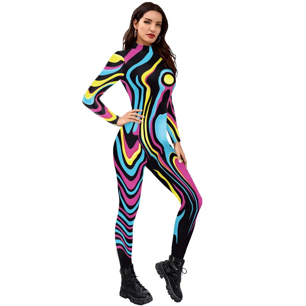 FCCEXIO Combinaison de fête de vacances multicolore pour femmes, nouvelle mode, combinaison sexy, costume de cosplay, combinaison catsuit