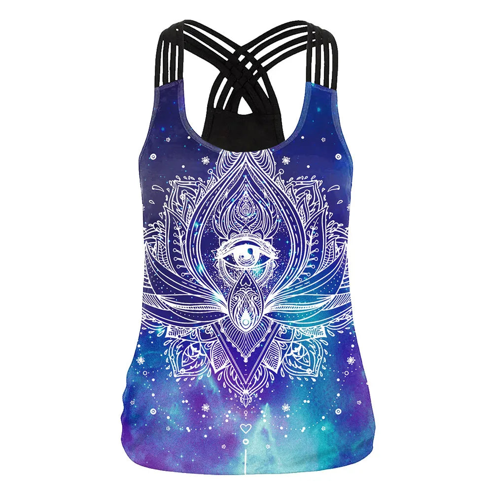 FCCEXIO The OM Symbol Mandala Women Vest Tops 3D Printed Aztec Round Ombre Flower Sling Tops Fashion Sexy Backless Tank Top