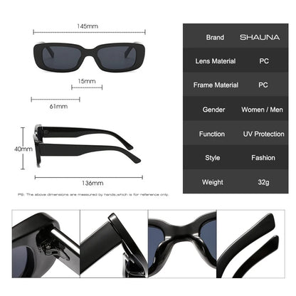 SHAUNA Retro Small Rectangle Sunglasses Women Ins Popular Metal Hinge Fashion Men Shades UV400