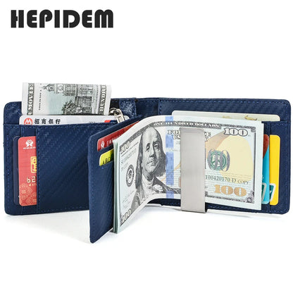 HEPIDEM RFID Blocking High Quality Genuine Leather Slim Wallet 2020 New Short Front Pocket Money Dollar Bill Purse for Men 2021