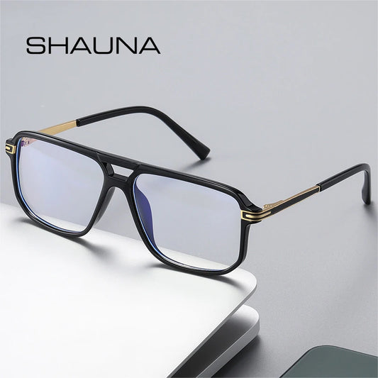 SHAUNA Retro Square Double Bridges Glasses Frame Women Clear Anti Blue Light Eyewear Spring Hinge Men Optical Eyeglasses Frame