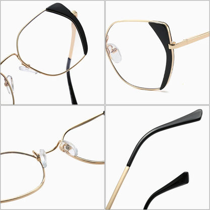 SHAUNA Retro Polygon Cat Eye Women Glasses Frame Fashion Double Color Spring Hinge Men Clear Anti Blue Light Optical Frame