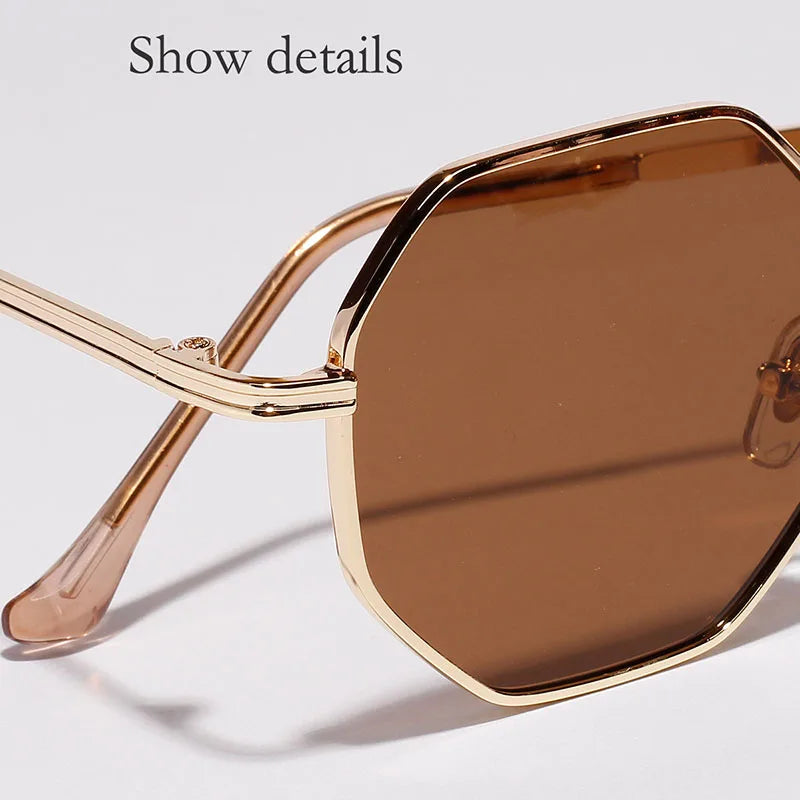 SHAUNA Retro Metal Frame Hexagon Sunglasses Brand Designer Fashion Rose Gold Mirror Shades UV400