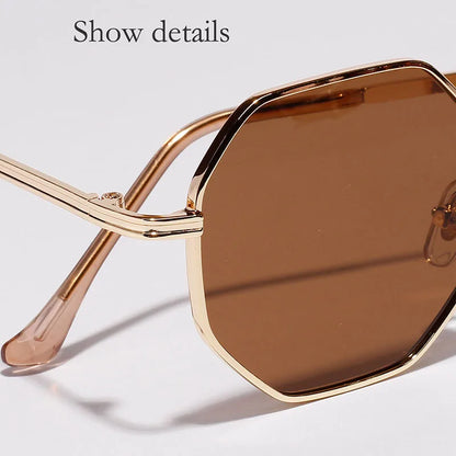 SHAUNA Retro Metal Frame Hexagon Sunglasses Brand Designer Fashion Rose Gold Mirror Shades UV400