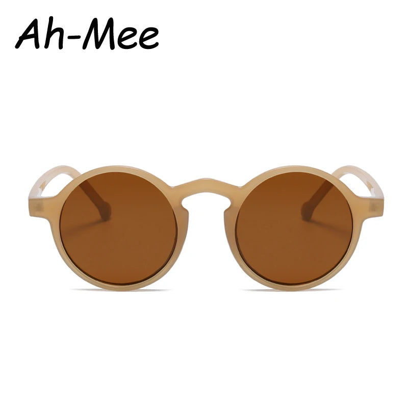 Small Round Sunglasses Women Vintage Brand Designer Brown Sun Glasses Round Frame Rivet Shades Female Ladies UV400