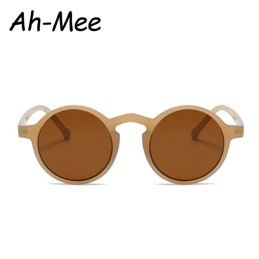 Kleine runde Sonnenbrille Damen Vintage Markendesigner Braune Sonnenbrille runder Rahmen Nietenschirme Weiblich Damen UV400