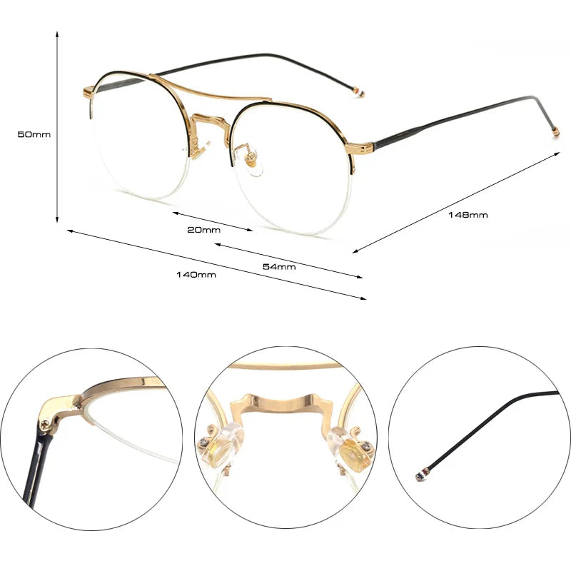 SHAUNA Classic Hand Made Half Metal Glasses Women Round Glasses Vintage Men Clear Lens Eyeglasses Frame