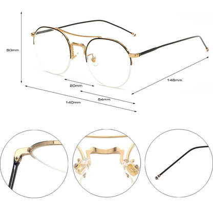 SHAUNA Classic Hand Made Half Metal Glasses Women Round Glasses Vintage Men Clear Lens Eyeglasses Frame