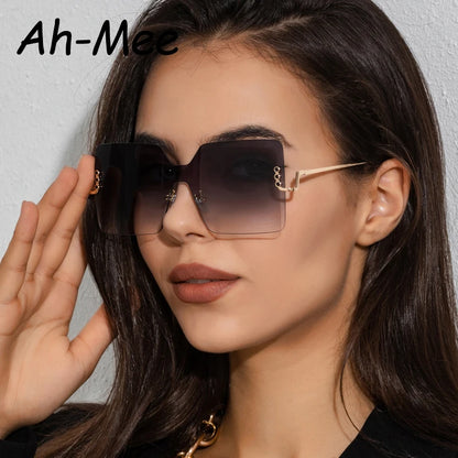 Retro Square Sunglasses Women Brand Designer Fashion Rimless Gradient Sun Glasses Decoration Shades Ladies Frameless Eyeglasses