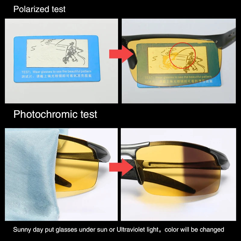 Aluminum Magnesium Photochromic Sunglasses mens Polarized Day Night Vision Men Oculos Driver Yellow male Driving Glasses gafas