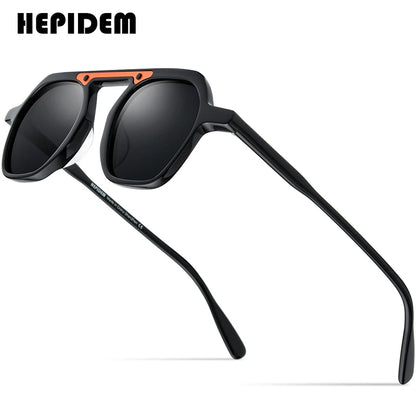 HEPIDEM Acetat Polarisierte Sonnenbrille Männer 2022 Neue Retro Vintage Runde Sonnenbrille für Frauen Shades 9174T