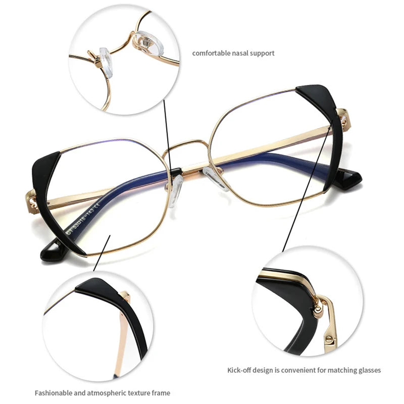 SHAUNA Retro Polygon Cat Eye Brillengestell für Damen, modisch, zweifarbig, Federscharnier, transparent, Anti-Blaulicht-Brillenrahmen