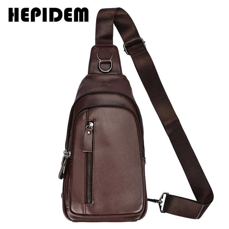 HEPIDEM Sac à bandoulière en cuir véritable pour homme, sac à bandoulière décontracté, sac de voyage, sac à dos de jour, 6027