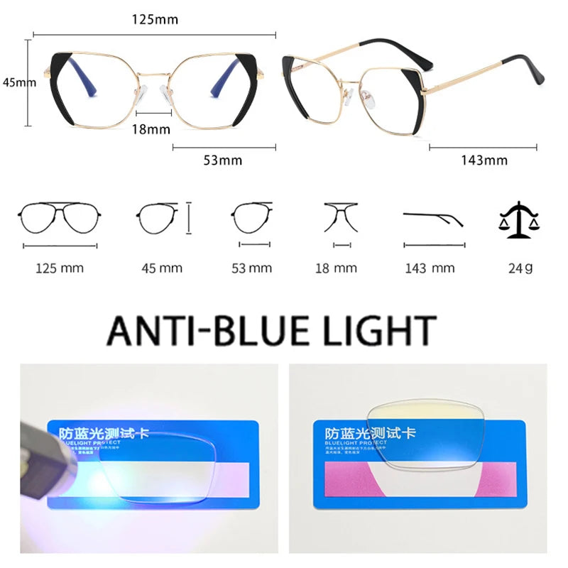 SHAUNA Retro Polygon Cat Eye Women Glasses Frame Fashion Double Color Spring Hinge Men Clear Anti Blue Light Optical Frame