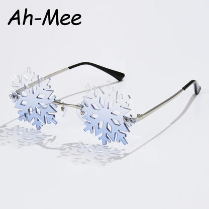 Fashion Cycling Snowflake Women Sun Glasses Rimless Sunglasses Clear White Eyewear Vintage Male Glasses Unique Christmas Shades