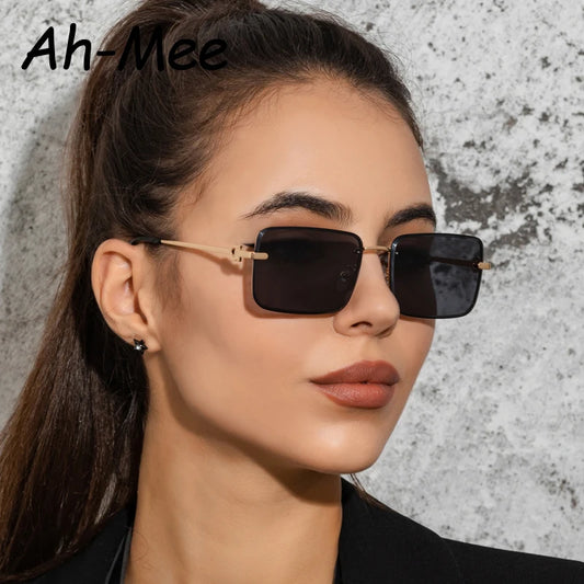 Retro Square Sunglasses Women Brand Designer Fashion Rimless Gradient Alloy Sun Glasses Shades Ladies Frameless Eyeglasses UV400