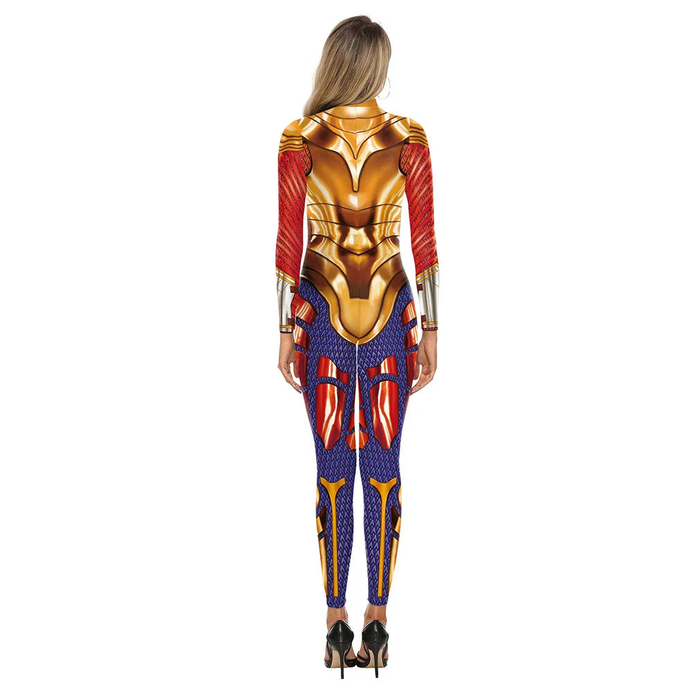 FCCEXIO The Wonder is Magic Woman Movie Pattern 3D Print Sexy Bodysuits Women  Long Sleeve Cosplay New Jumpsuit