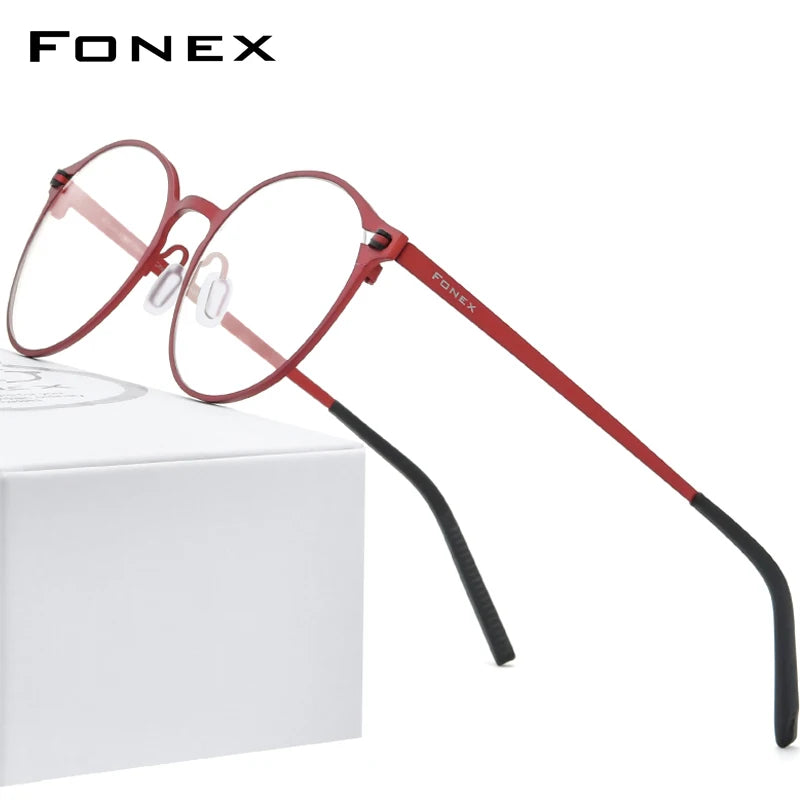 FONEX Pure Titanium Glasses Frame Women Retro Round Eyeglasses 2020 New Men Antiskid Screwless Eyewear 8530