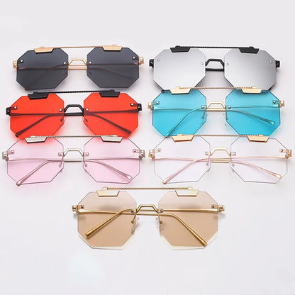 SHAUNA Oversize Women Square Rimless Sunglasses Fashion Men Clear Red Blue Pink Sun Glasses UV400