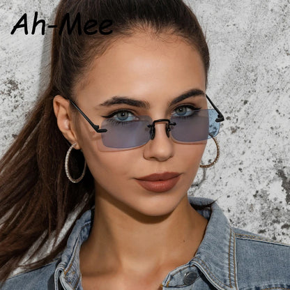 Fashion Small Rimless Square Sunglasses Women Men Luxury Brand Designer Popular Travel Driving Metal Vintage Sun Glasses UV400