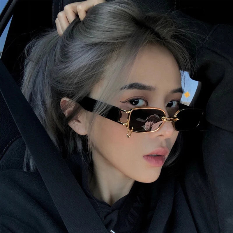 SHAUNA Retro Rectangle Sunglasses Women Fashion Brand Designer Punk Metal Ring Eyewear Shades UV400 Men Square Sun Glasses