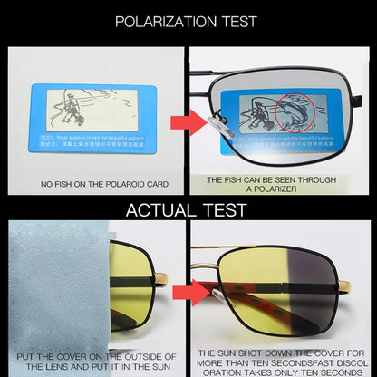 Große photochrome Sonnenbrille, polarisierte Tag- und Nachtsicht-Sonnenbrille aus Aluminium für Herren, Fahrer, Gelb, Herren, Autofahrerbrille, groß