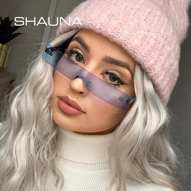 SHAUNA Ins Popular Small Rectangle Sunglasses Women Fashion Clear Red Rimless Shades Men UV400