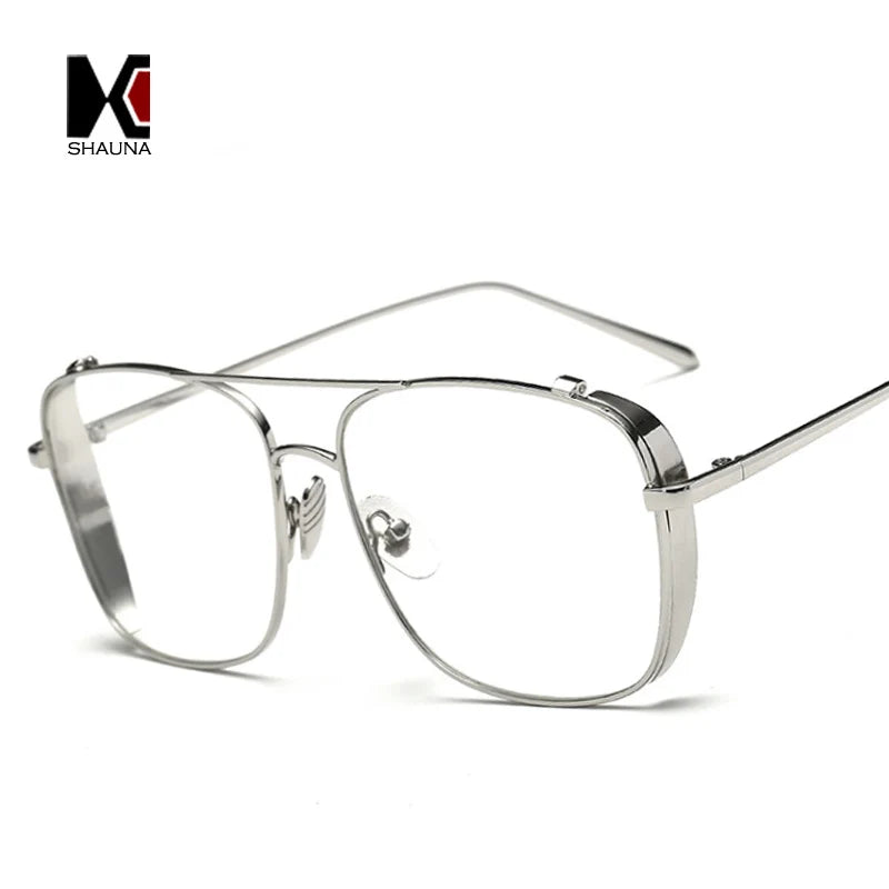 SHAUNA Retro 3 Colors Women Punk Plain Glasses Frame Brand Designer Fashion Men Square Metal Frame Clear Lens Eyeglasses