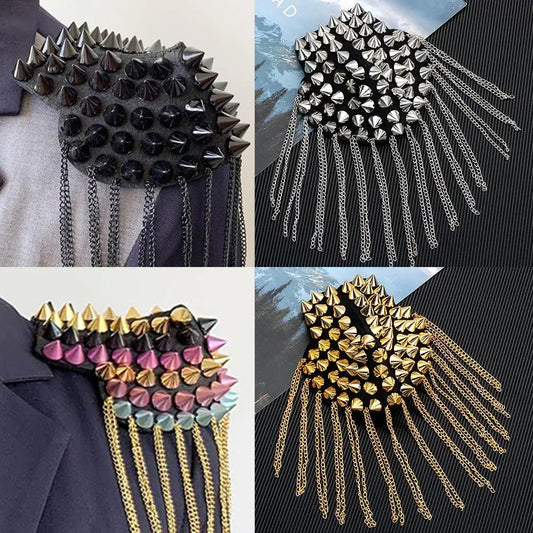 Coat Punk Clothing Accessories Tassel Metal Epaulet Dress Decoration River Pad Brooch Fringed Shoulder Stamp