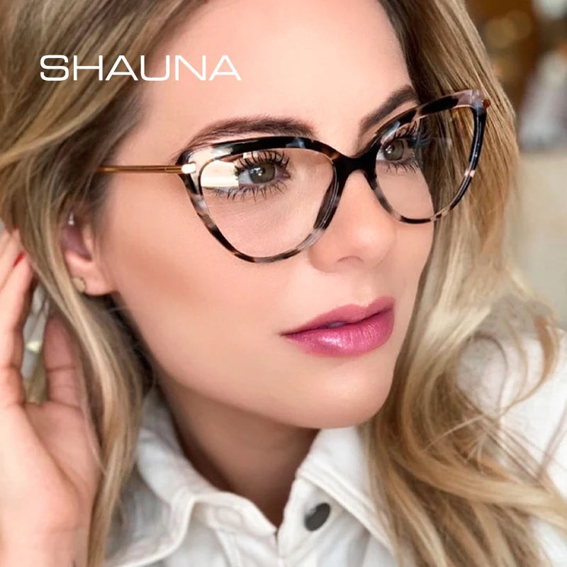 SHAUNA Anti-Blue Light Retro Women Cat Eye Glasses Eyewear Fashion TR90 Spring Hinge Optical Frames